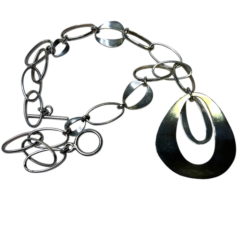 925 Sterling Silver Link Necklace about 11.5-12” long - Picture 3 of 9